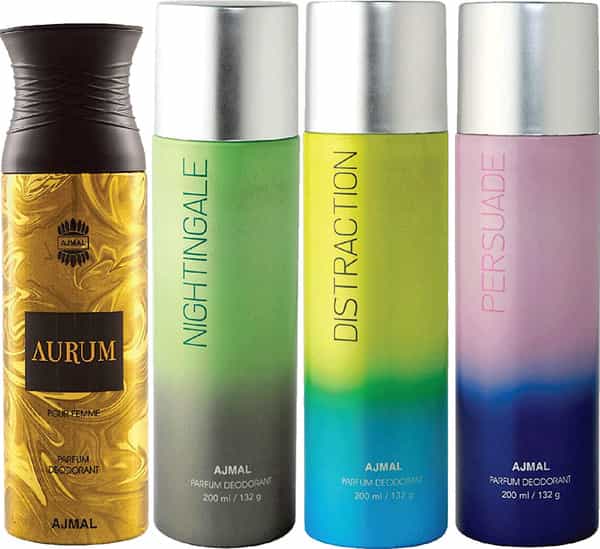 Ajmal 1 Aurum For Women 1 Nightingale 1 Distraction 1 Persuade For Unisex Deodorants Combo Pack Of 4