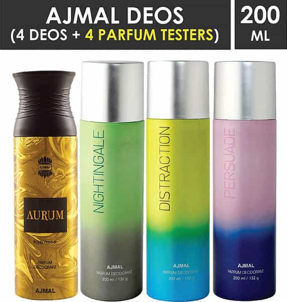 Ajmal 1 Aurum For Women 1 Nightingale 1 Distraction 1 Persuade For Unisex Deodorants Combo Pack Of 4