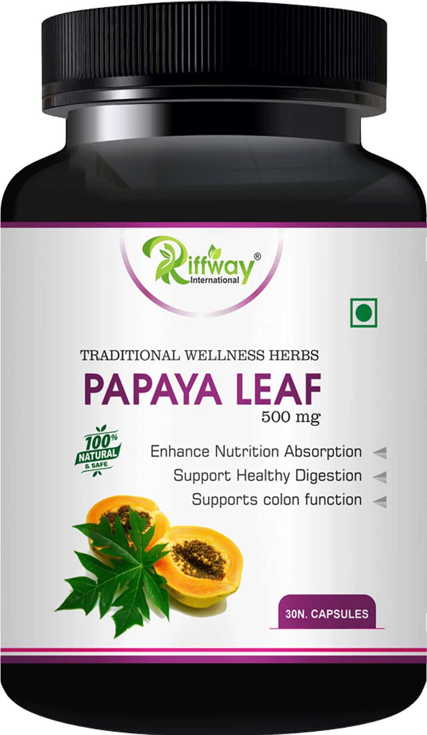 Riffway Papaya Leaf Herbal Capsules | Promotes Digestive Health - 30 No's