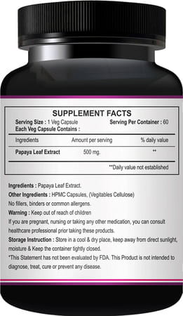 Riffway Papaya Leaf Herbal Capsules | Promotes Digestive Health - 30 No'S