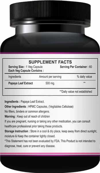 Riffway Papaya Leaf Herbal Capsules | Promotes Digestive Health - 30 No's
