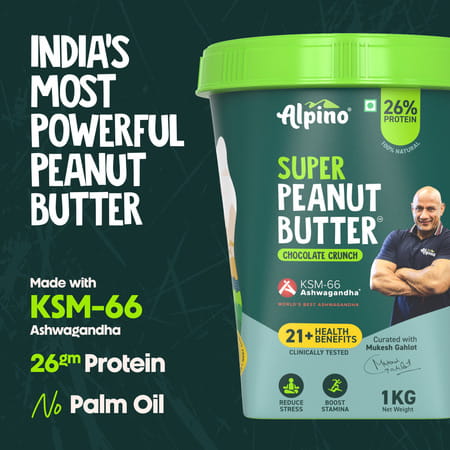 Alpino Super Peanut Butter With Ksm-66 Ashwagandha Chocolate Crunch Jar 1 Kg