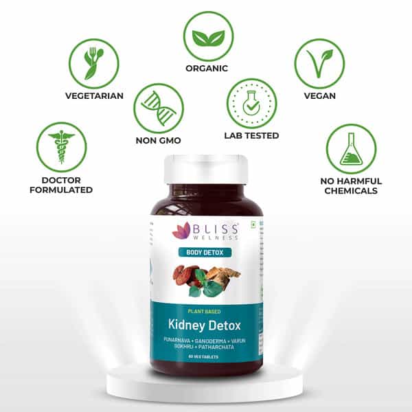 Bliss Welness Kidney Detox|For Men And Women|Ayurvedic Herbal Supplement- 60 Veg Tablets