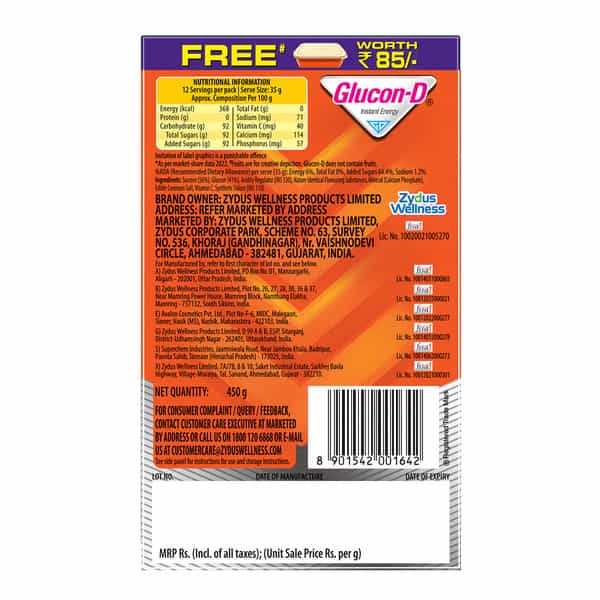 Glucon-D Tangy Orange Glucose Powder With Free Tiffin 450G Refill