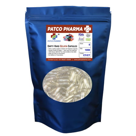 Patco Pharma - Size 0 Transpaent Empty Gelatin Pill Capsule |Diy Powder Filling (Pack Of 1000 Pcs)