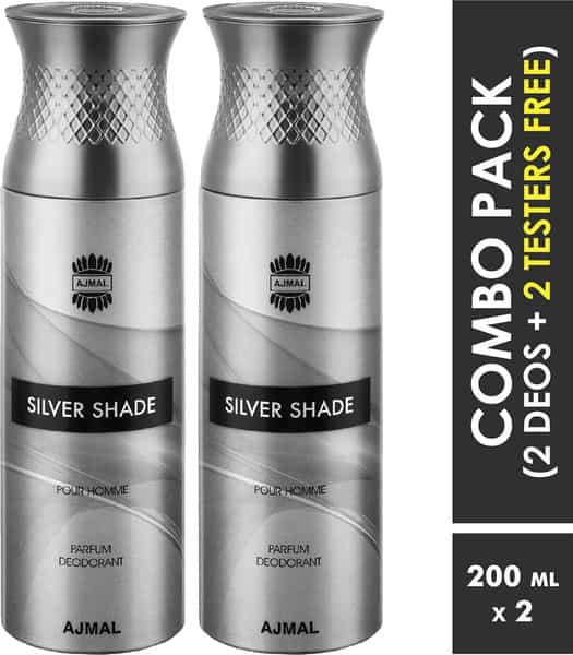 Ajmal Silvershade & Silvershade Deodorants For Men (200 Ml Pack Of 2) + 2 Parfume Testers Free