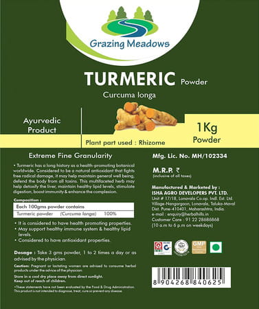 Grazing Meadows Turmeric Powder - 1 Kg (Pack Of 4)