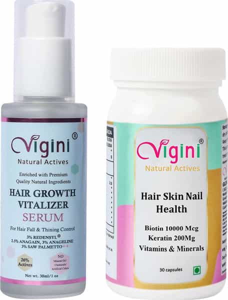 Vigini 3% Redensyl Hair Growth Regrowth Revitalizer Serum 30Ml | Biotin 10000Mcg Keratin 30 Caps