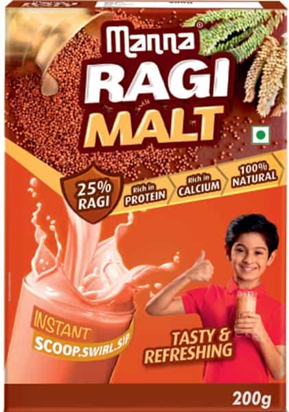 Manna Ragi Malt 200G Box |Ragi Huri Hittu Nutritional Drink For Kids - 100% Natural