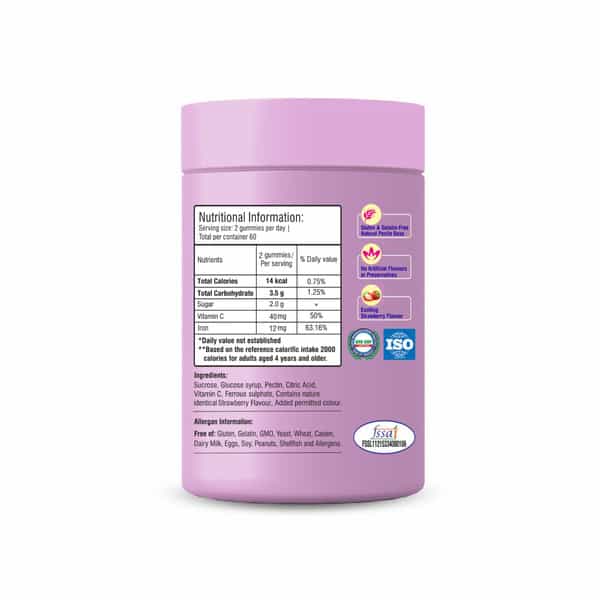 Happi Kidz Nutrition For A Healthy Beginning Iron+Vitamin C Kids-(60 Gummy Bears)Blackcurrent Flavor