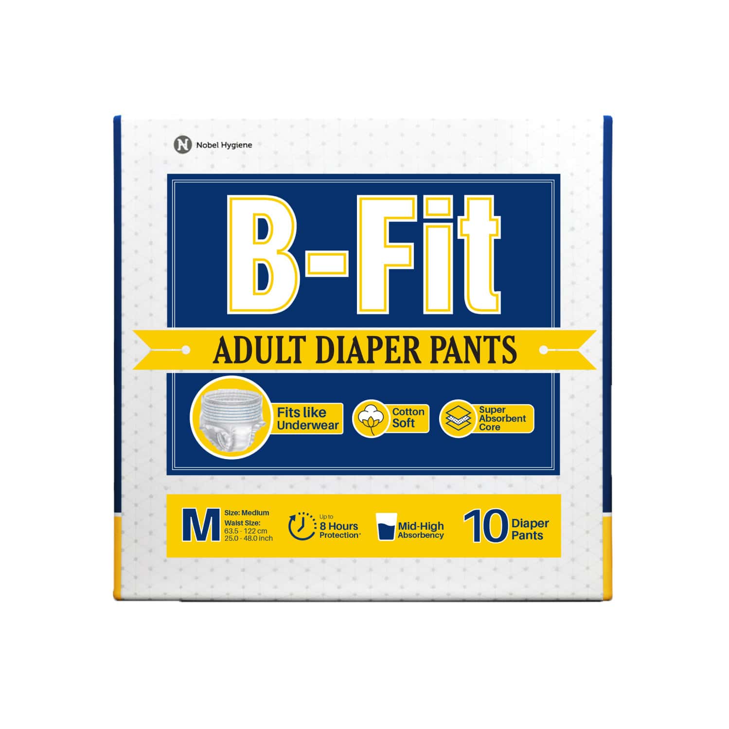 B-fit Pant Style Medium Size (63.5-122 Cm) 25-48 Inch Adult Diaper 10 Nos