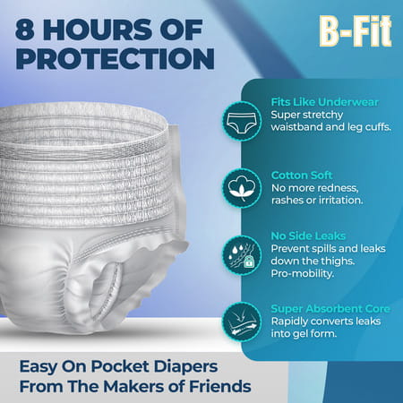 B-Fit Pant Style Medium Size (63.5-122 Cm) 25-48 Inch Adult Diaper 10 Nos