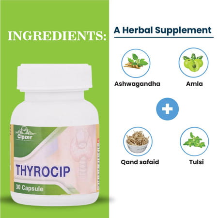 Cipzer Thyrocip 30 Capsules Supports Thyroid Health | Helps Manage Hyperthyroidism & Weight Balance