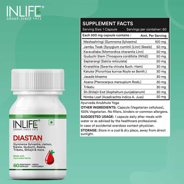 Inlife Diastan Ayurvedic Herbal Supplement For Men & Women - 60 Vegetarian Capsules