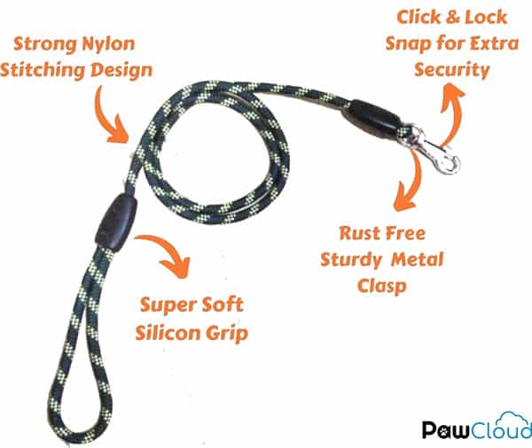 Pawcloud Nylon Rope Leash | For Medium & Large Dogs | Medium 48 Inch | Green 12Mm