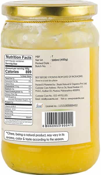 Praakritik Natural Desi Gir Cow A2 Ghee 500Ml