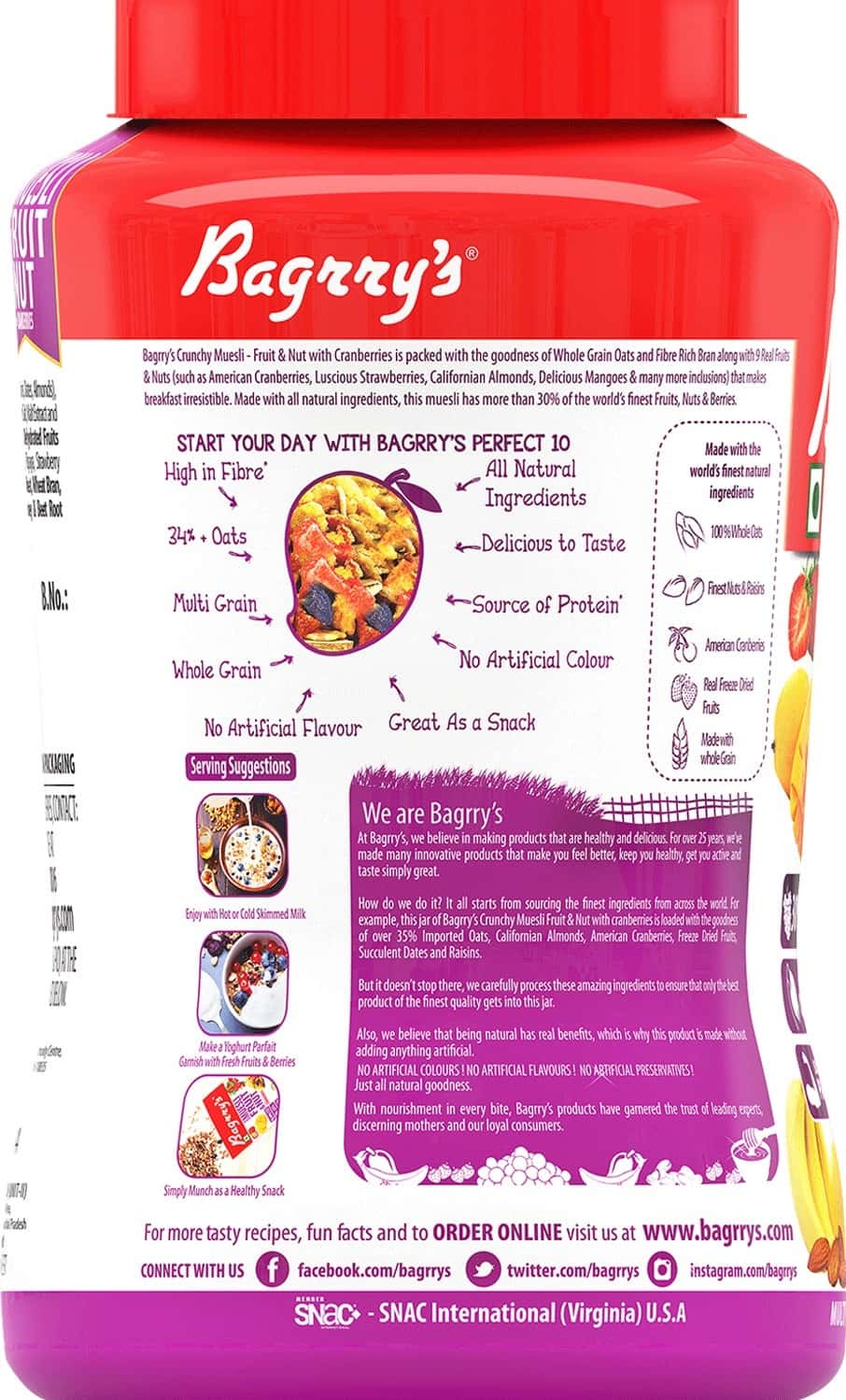 Buy BAGRRYS CRUNCHY MUESLI FRUIT AND NUT WITH CRANBERRIES 1000 GM