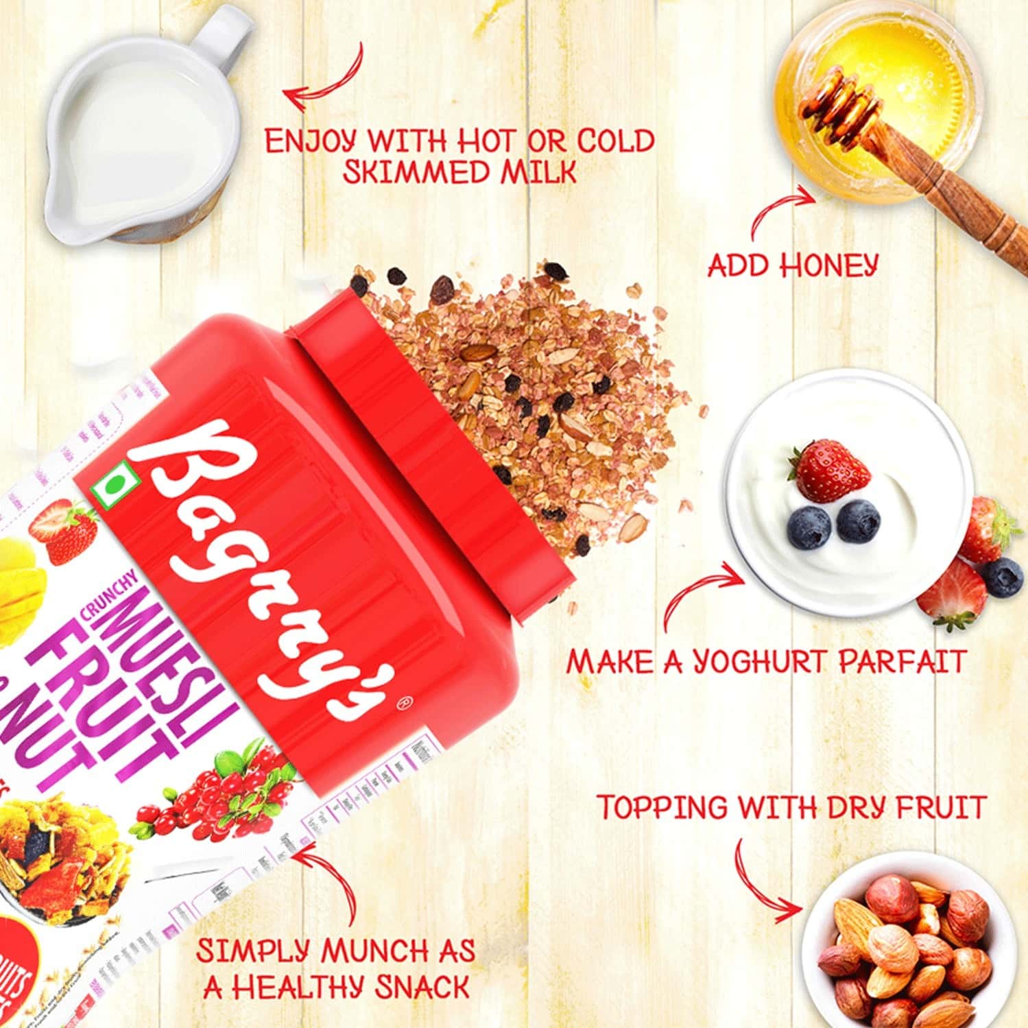 Buy BAGRRYS CRUNCHY MUESLI FRUIT AND NUT WITH CRANBERRIES 1000 GM