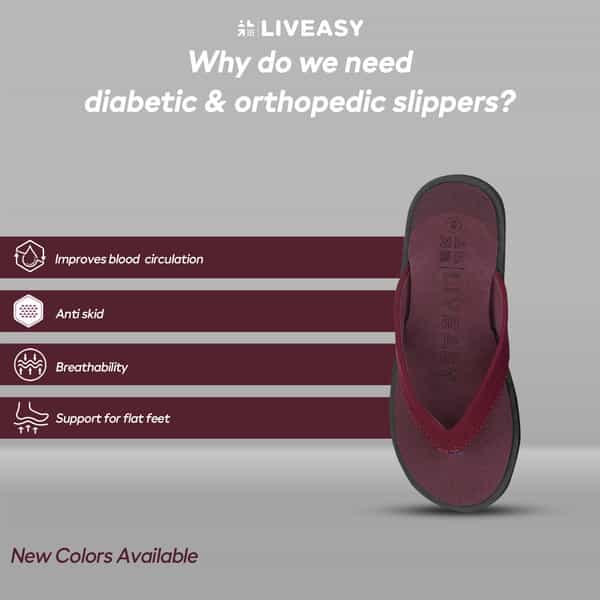 Liveasy Essentials Women's Diabetic & Orthopedic Slippers - Red - Size Uk 5 / Us 8