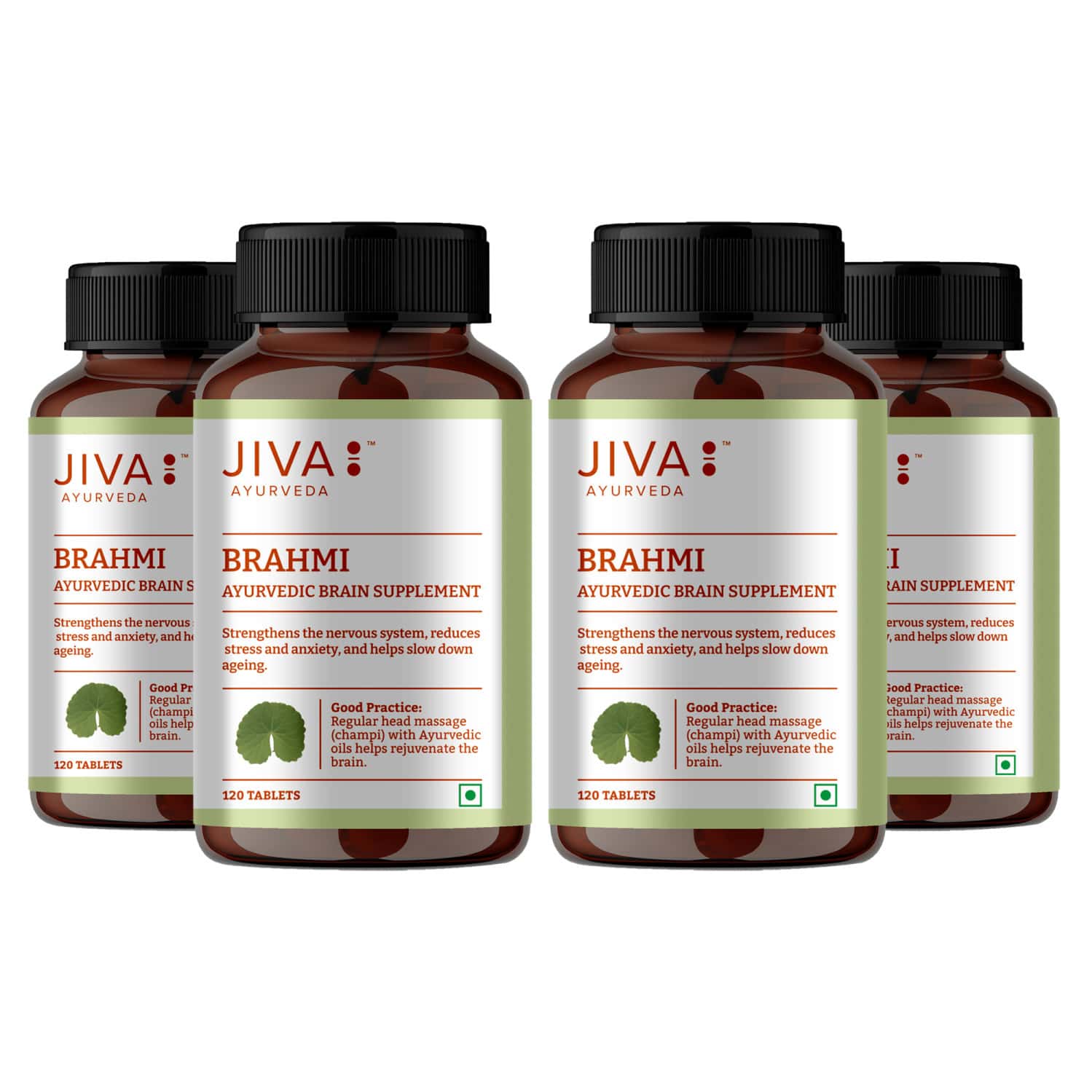 Jiva Brahmi Tablets 500mg For Mind Wellness|helps To Relief Stress & Anxiety - 120 Tabs(pack 4)