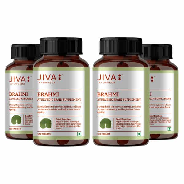 Jiva Brahmi Tablets 500Mg For Mind Wellness|Helps To Relief Stress & Anxiety - 120 Tabs(Pack 4)