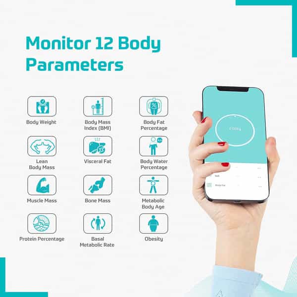 Beatxp Smart Bluetooth Bmi Weight Machine For Body | 12 Essential Body Parameters | 2 Year Warranty