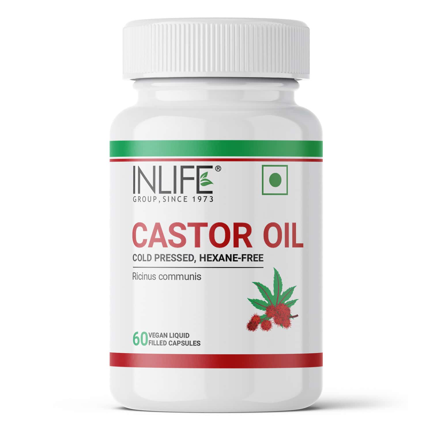 Inlife Castor Oil Supplement For Hair And Skin 500 Mg - 60 Liquid Filled Vegetarian Capsules