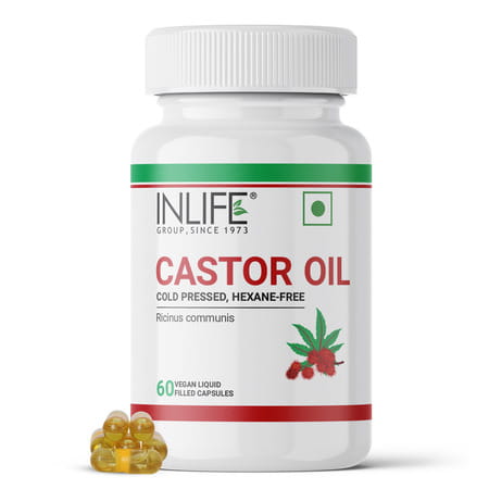 Inlife Castor Oil Supplement For Hair And Skin 500 Mg - 60 Liquid Filled Vegetarian Capsules