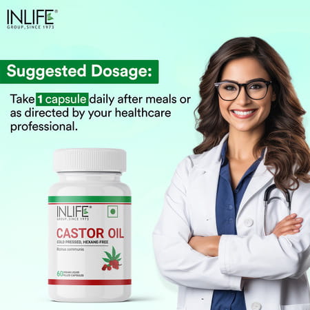 Inlife Castor Oil Supplement For Hair And Skin 500 Mg - 60 Liquid Filled Vegetarian Capsules