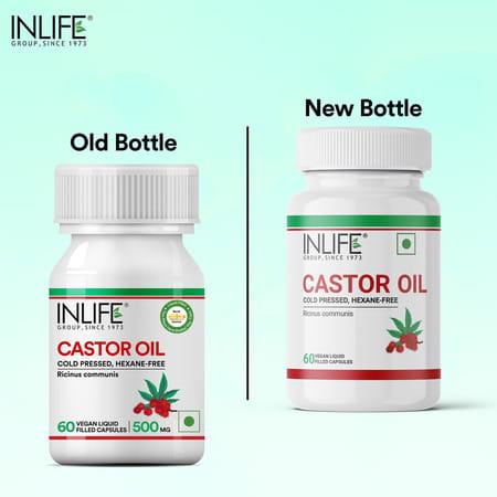 Inlife Castor Oil Supplement For Hair And Skin 500 Mg - 60 Liquid Filled Vegetarian Capsules