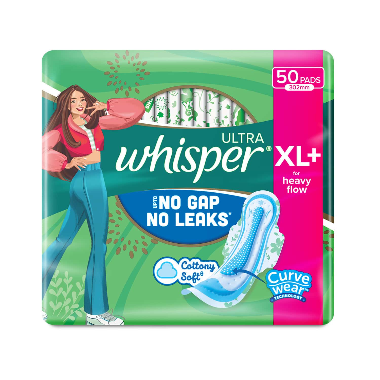 Whisper Ultra Clean Sanitary Pads For Women Xl+ 50 Napkins