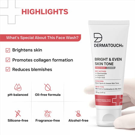Dermatouch Bright & Even Skin Tone Face Wash|Cleanse 70g (Pack Of 2)