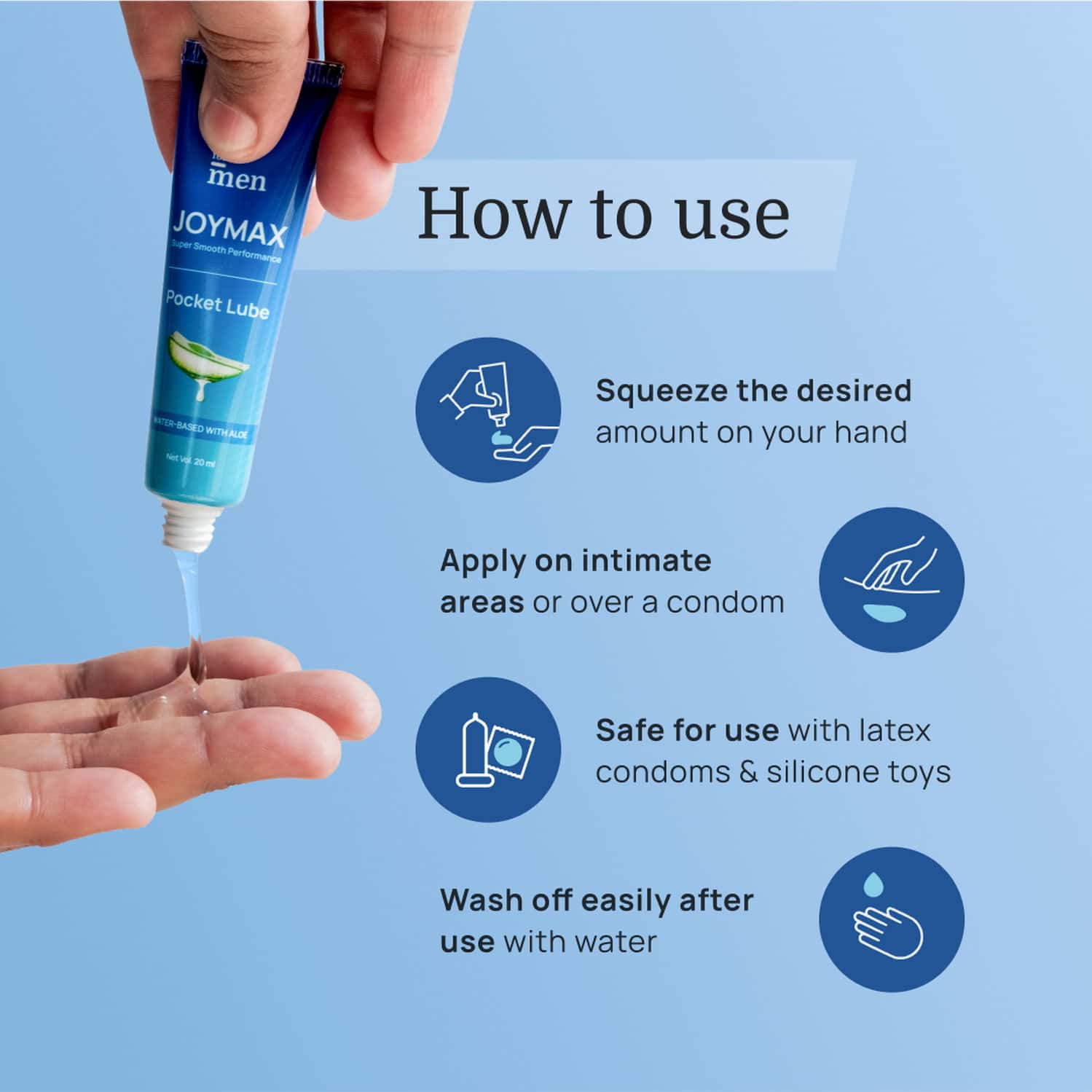 Buy FORMEN JOYMAX POCKET LUBE 20 ML, WATER-BASED NATURAL INTIMATE MASSAGE  GEL WITH ALOE VERA POCKET SIZE Online & Get Upto 60% OFF at PharmEasy