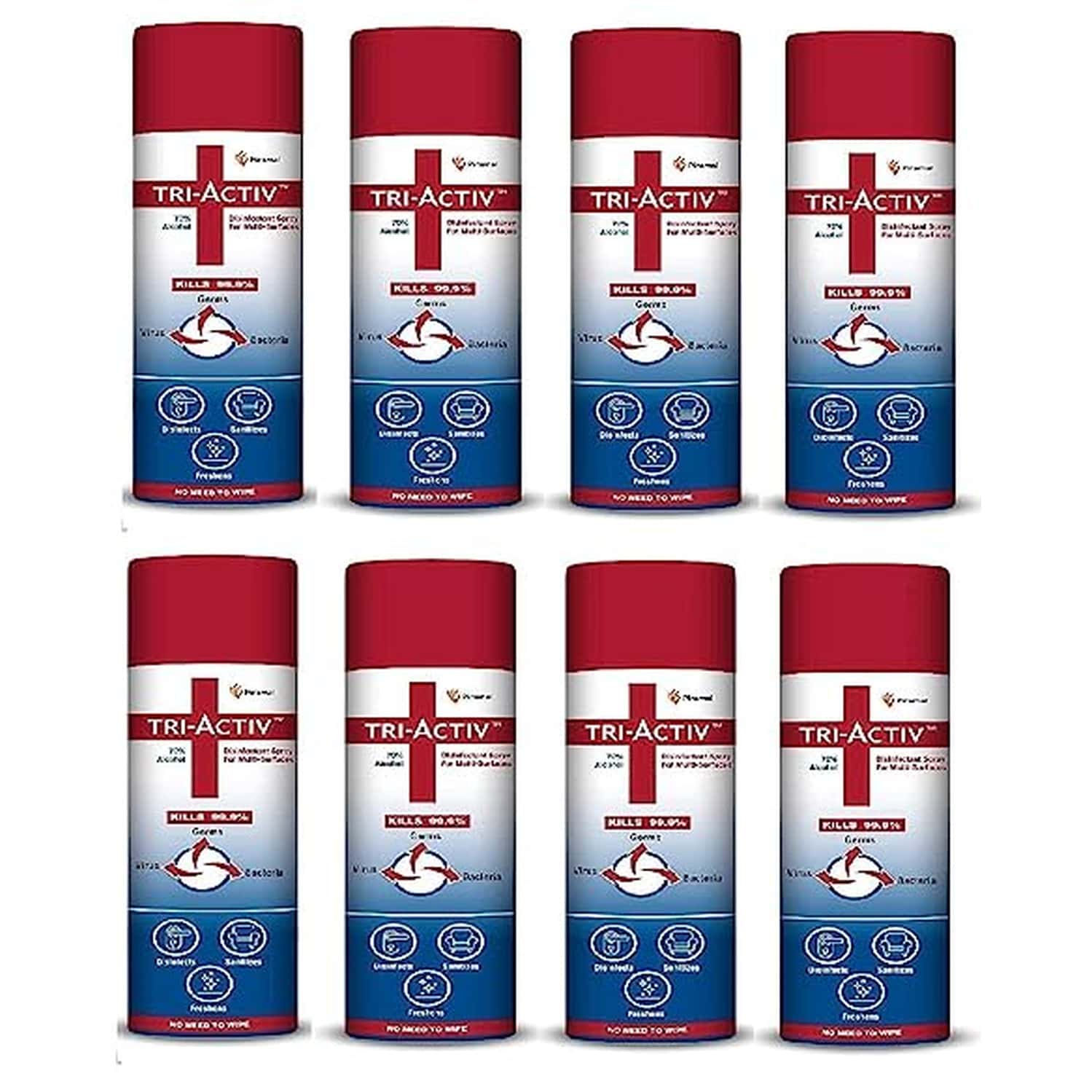 Tri-Activ 70% Alcohol Based Disinfectant Spray For Multi-Surfaces - 100 Ml (Pack Of 8)