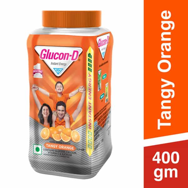 Glucon-D Tangy Orange With 3 Benefits Of Energy | Recovery | And Immunity | Jar 400 Gm
