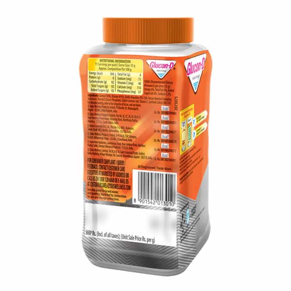Glucon-D Tangy Orange With 3 Benefits Of Energy | Recovery | And Immunity | Jar 400 Gm