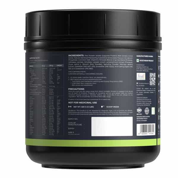 Nutrabay Wellness All-Natural Plant Protein Powder + Superfoods Gourmet Chocolate (Stevia) - 500G