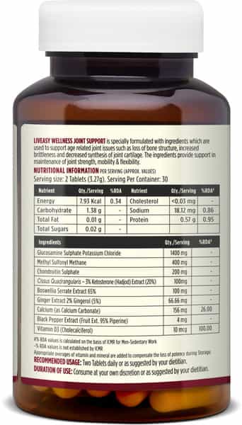 Liveasy Wellness Joint Support - Maintains Joints Mobility - Bone & Joint Health - Bottle Of 60
