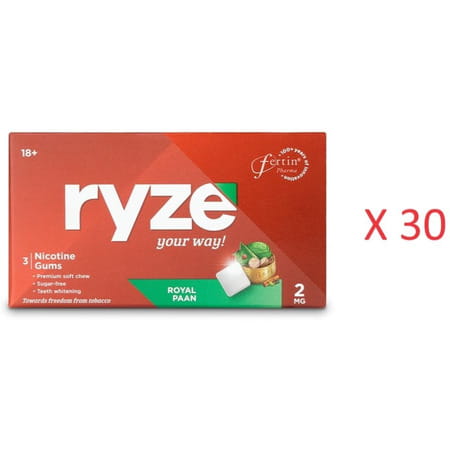 Ryze Nicotine Gum 2mg |Royal Pan|3 Gums X Pack Of 30 Smoking Cessations