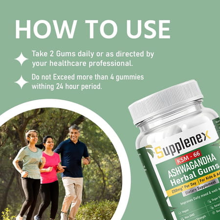 Supplenex Ashwagandha Ksm66 Herbal Gums | 250mg | Boost Energy Strength Power & Stamina - 30n