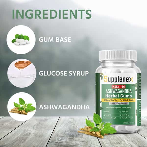 Supplenex Ashwagandha Ksm66 Herbal Gums | 250Mg | Boost Energy Strength Power & Stamina - 30N