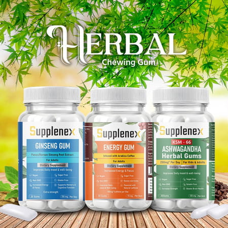 Supplenex Ashwagandha Ksm66 Herbal Gums | 250mg | Boost Energy Strength Power & Stamina - 30n