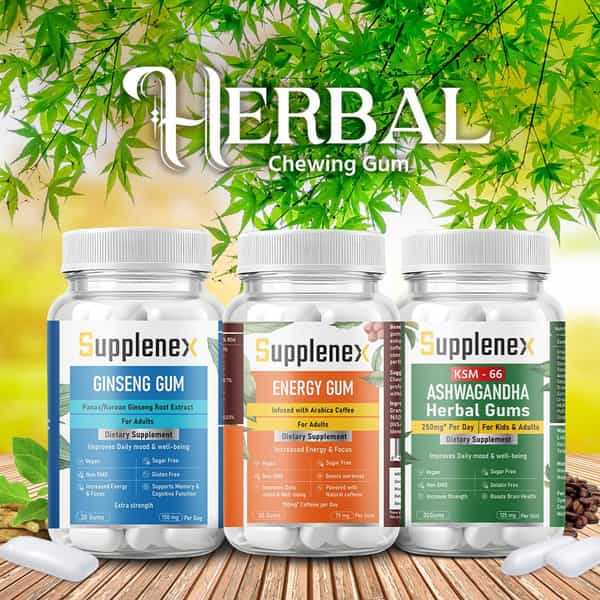 Supplenex Ashwagandha Ksm66 Herbal Gums | 250Mg | Boost Energy Strength Power & Stamina - 30N