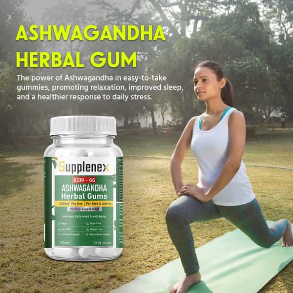 Supplenex Ashwagandha Ksm66 Herbal Gums | 250Mg | Boost Energy Strength Power & Stamina - 30N