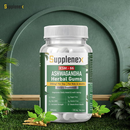 Supplenex Ashwagandha Ksm66 Herbal Gums | 250mg | Boost Energy Strength Power & Stamina - 30n