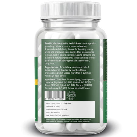 Supplenex Ashwagandha Ksm66 Herbal Gums | 250mg | Boost Energy Strength Power & Stamina - 30n
