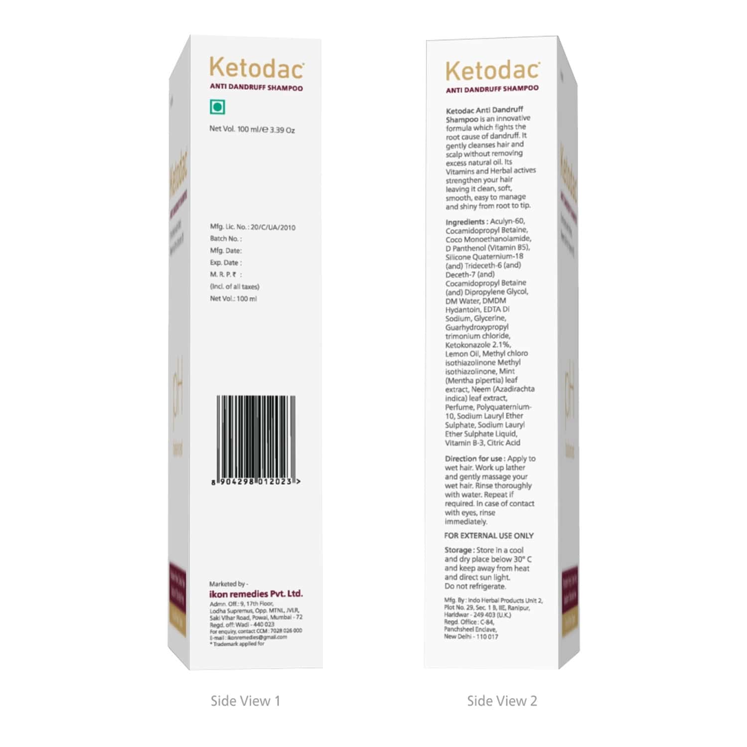Buy KETODAC ANTIDANDRUFF SHAMPOO 100 ML KETOCONAZOLE 2 PARABEN