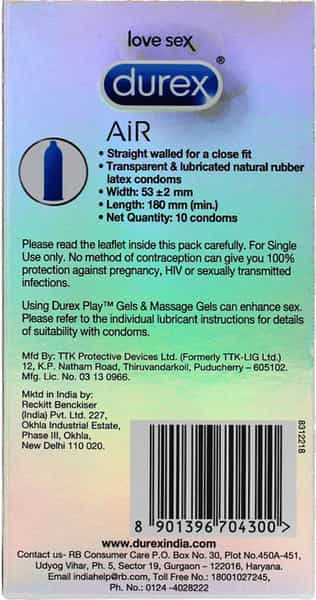 Durex Air Condoms For Men - 10 Count (Pack Of 10) |Suitable For Use With Lubes & Toys