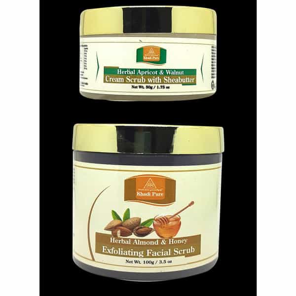 Khadi Pure Herbal Apricot & Walnut & Almond & Honey (100G) Face Scrub Pack Of 2 (150G)