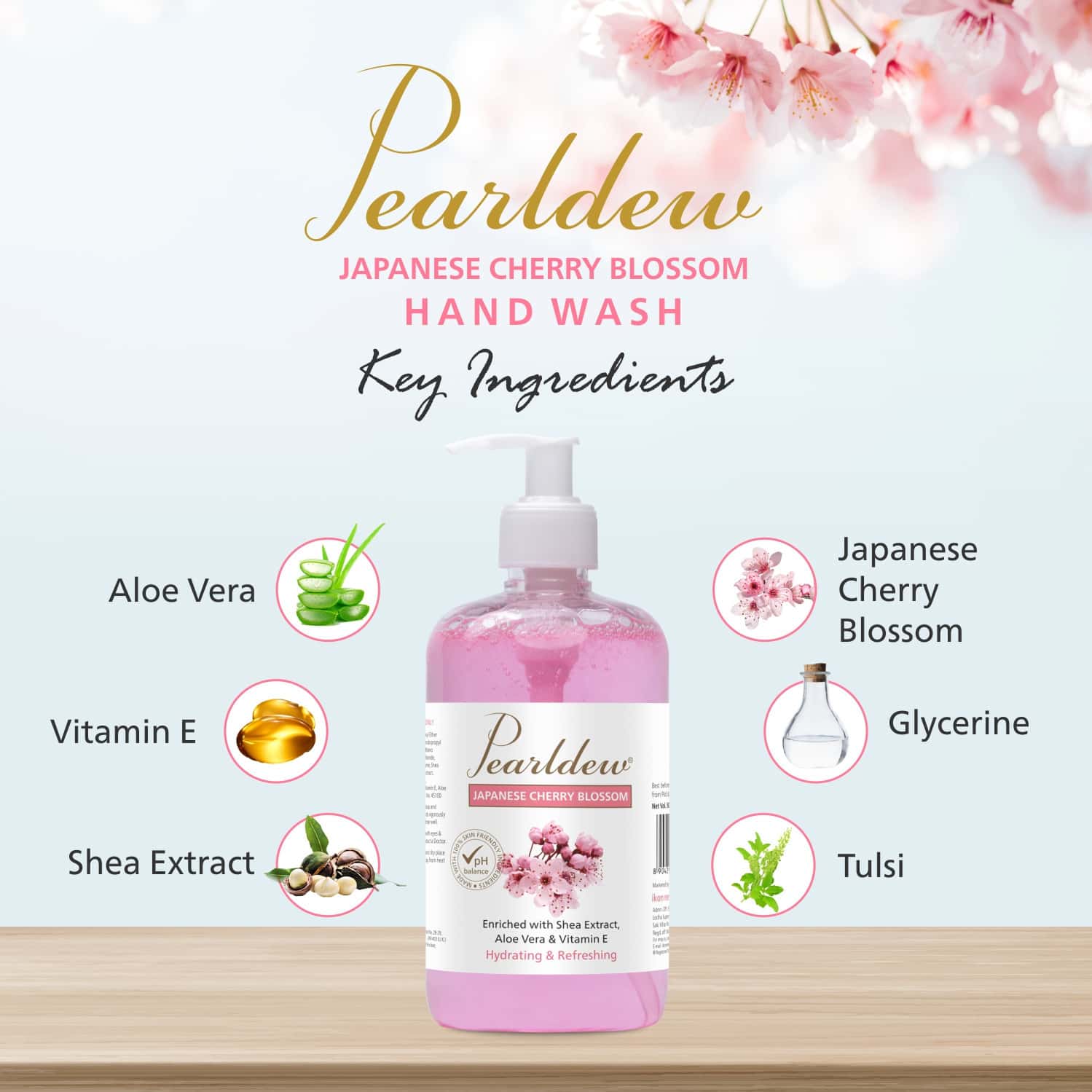 Buy PEARLDEW JAPANESE CHERRY BLOSSOM HAND WASH 500 ML NEEM & TULSI